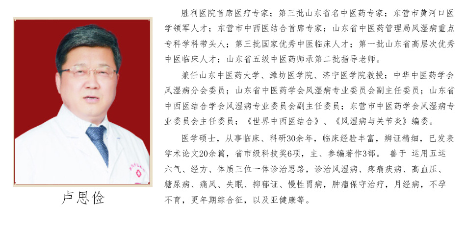  胜利医院首席医疗专家；第三批山东省名中医药专家；东营市黄河口医学领军人才；